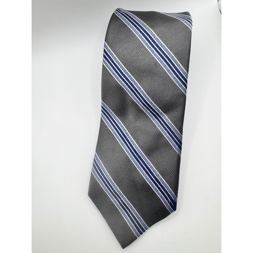 Tommy Hilfiger Striped Necktie Gray Blue Silk Blend Business Casual